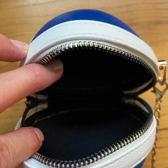 SMILE Basketball Shaped Red White Blue Mini Crossbody Handbag Shoulder Bag Purse - Picture 7 of 7